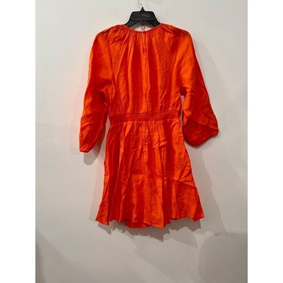 New J.Crew Size M Palermo smocked-waist mini dress in linen Orange *Stain* - Picture 10 of 13
